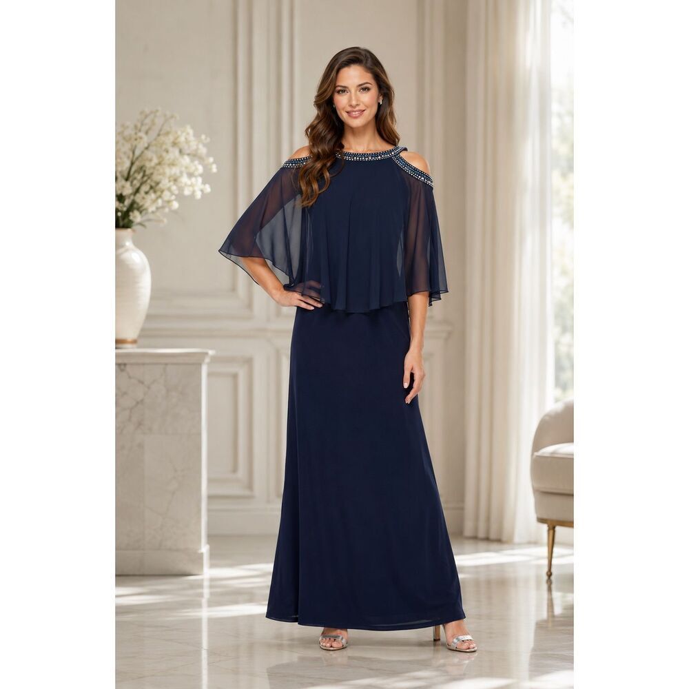 Alex Evenings Beaded Neckline Cold Shoulder Gown Dress Size 6